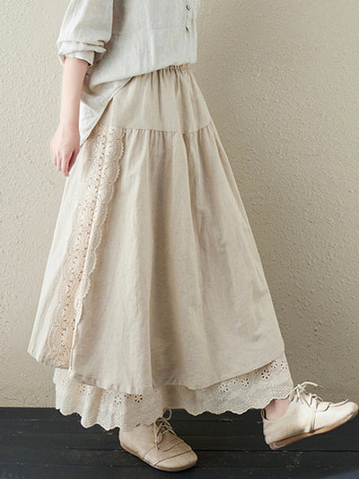 Lace Embroidery Two-layer Linen Skirt