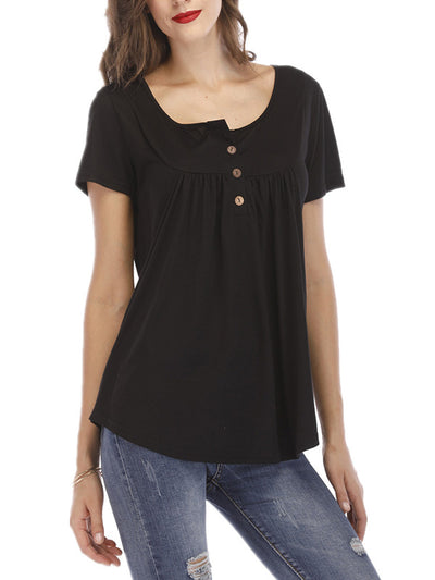 Suckled Button Loose Pleated Blouse