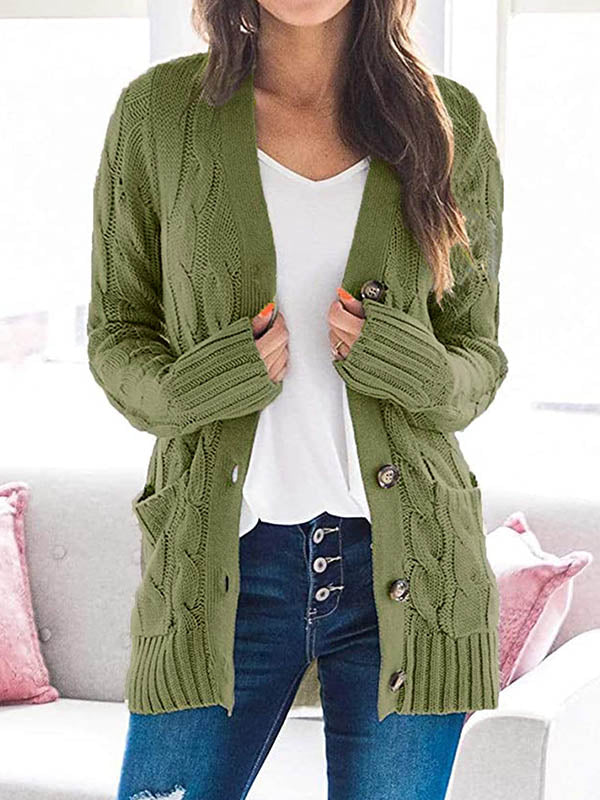 Button Front Pocketed Knit Cardigan