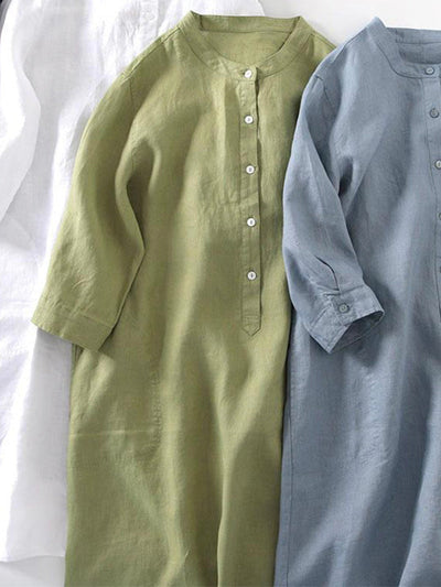 Robes chemise amples en lin à manches mi-longues