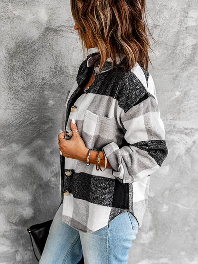 Plaid Buttoned Long Sleeve Shacket
