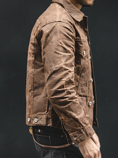 Men’s Retro Oil Waxed Jacket Canvas Cotton Military Uniform Workwear
