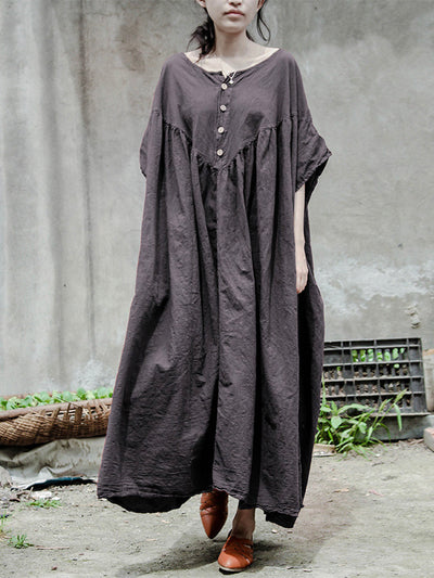 Hand-Dyed Linen and Cotton Oversized Midi Dress