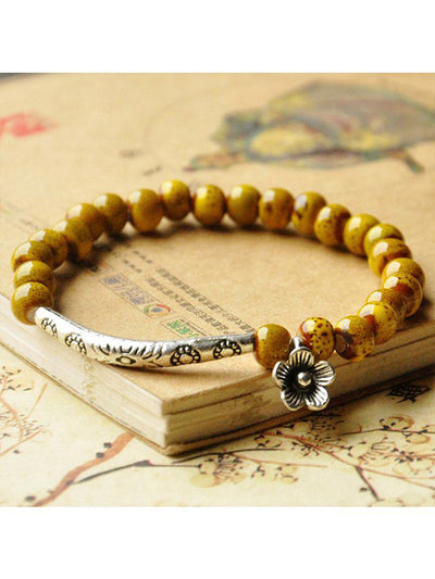 Ethnic Style Flower Glaze Bead Ceramic Bracelet