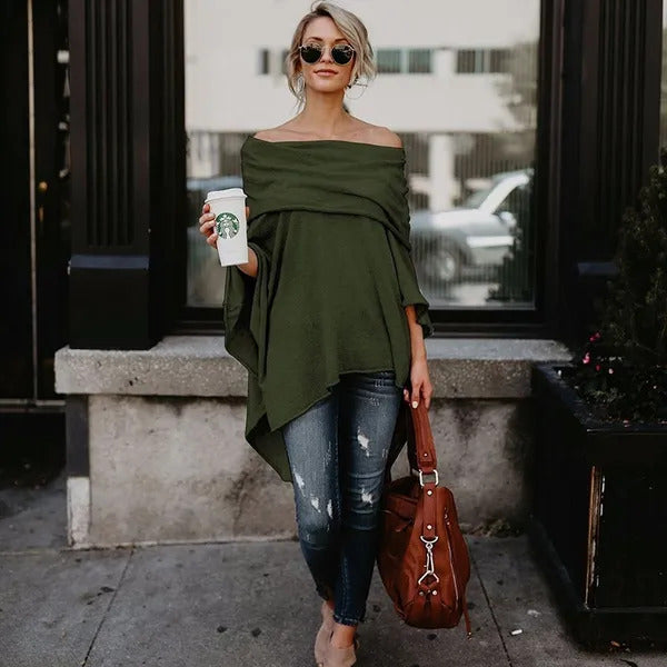 Boat Neck Off Shoulder Asymmetrical Hem Shirt