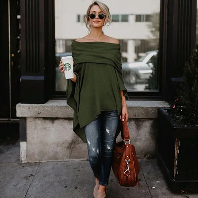 Boat Neck Off Shoulder Asymmetrical Hem Shirt