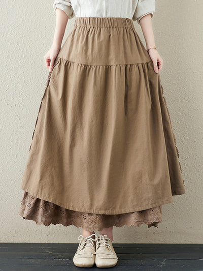 Lace Embroidery Two-layer Linen Skirt