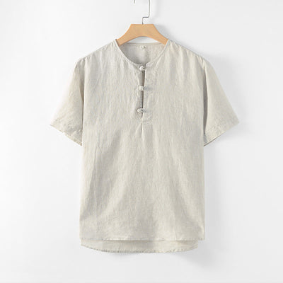 Men's 100% Linen Round Neck Short Sleeve Shirt