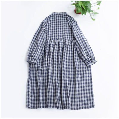 Robe mi-longue à carreaux et col roulé en coton