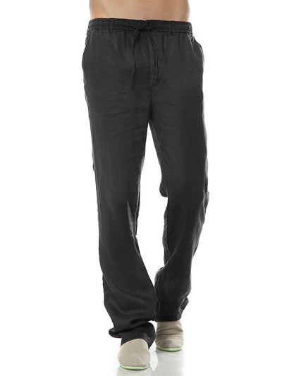 Pantalon ample décontracté en lin à taille élastique