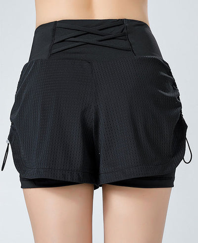Pantalones cortos casuales de fitness elásticos de doble capa