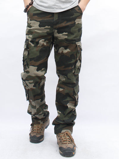 Pantalones militares de camuflaje para hombre Pantalones cargo de algodón de pierna recta