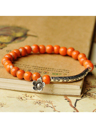 Ethnic Style Flower Glaze Bead Ceramic Bracelet