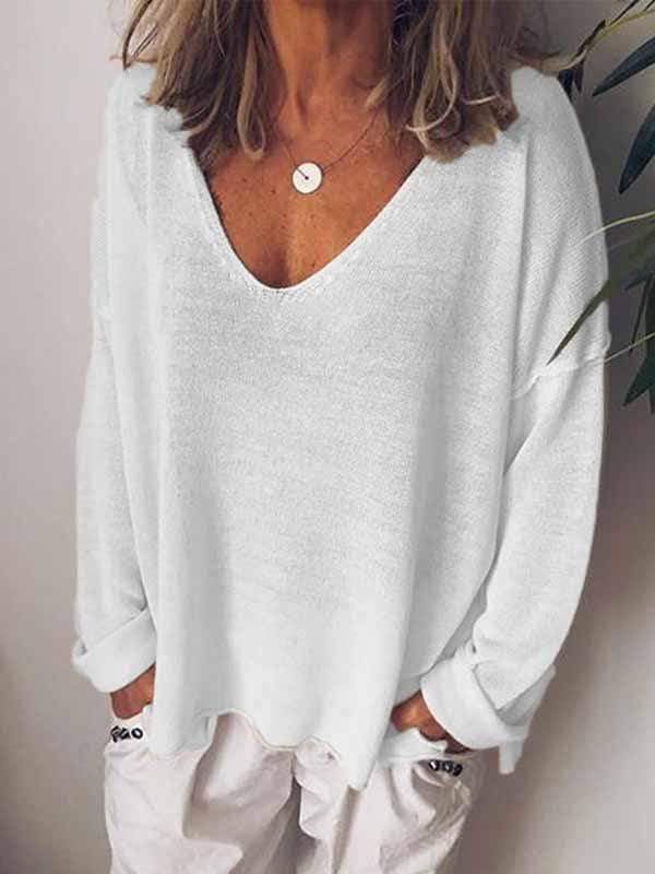 wiccous.com Plus Size Tops White / S Casual Solid Color Long-Sleeved T-Shirt