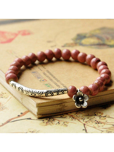Ethnic Style Flower Glaze Bead Ceramic Bracelet