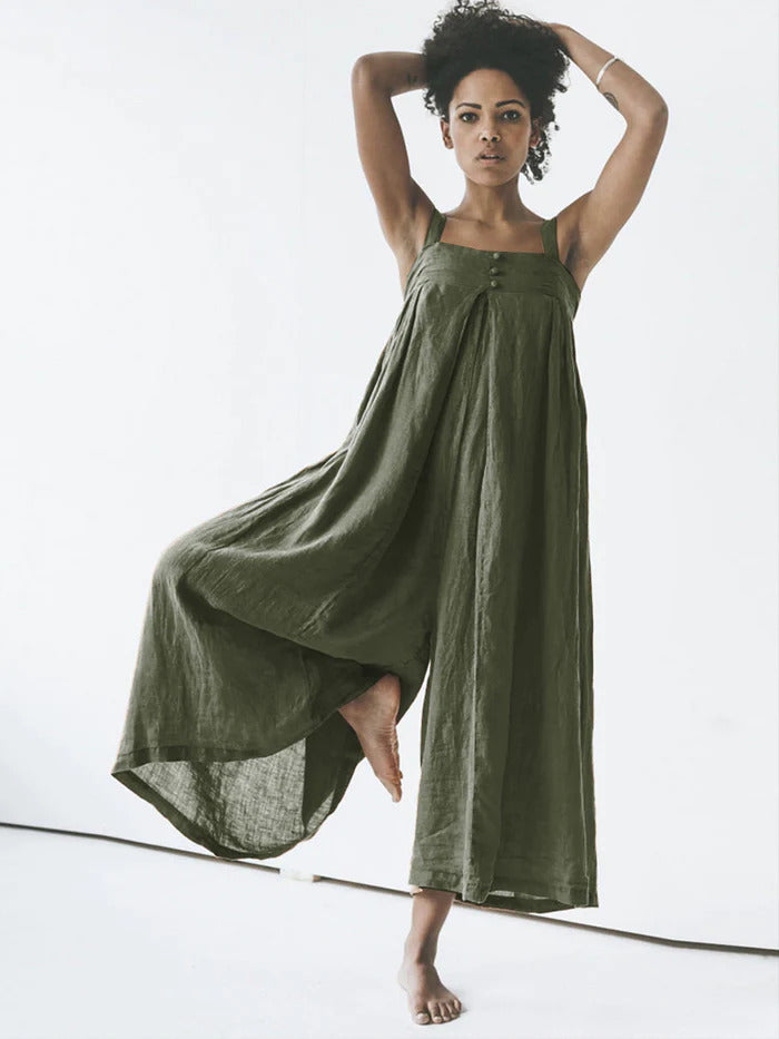 Women's Casual Sleeveless Cotton Linen Strap Jumpsuit