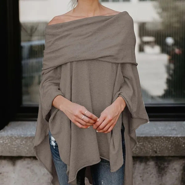 Boat Neck Off Shoulder Asymmetrical Hem Shirt