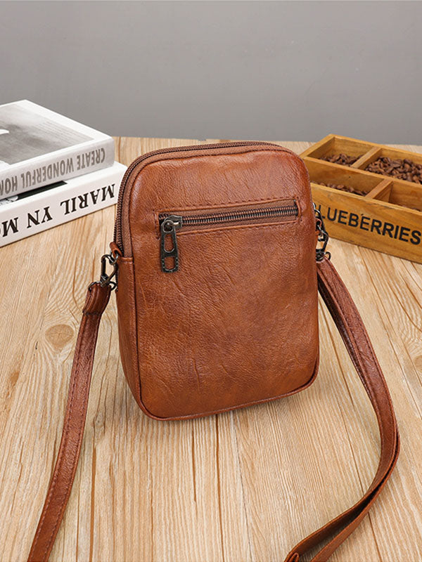 Vintage-Inspired Studded Washed Leather Crossbody Bag