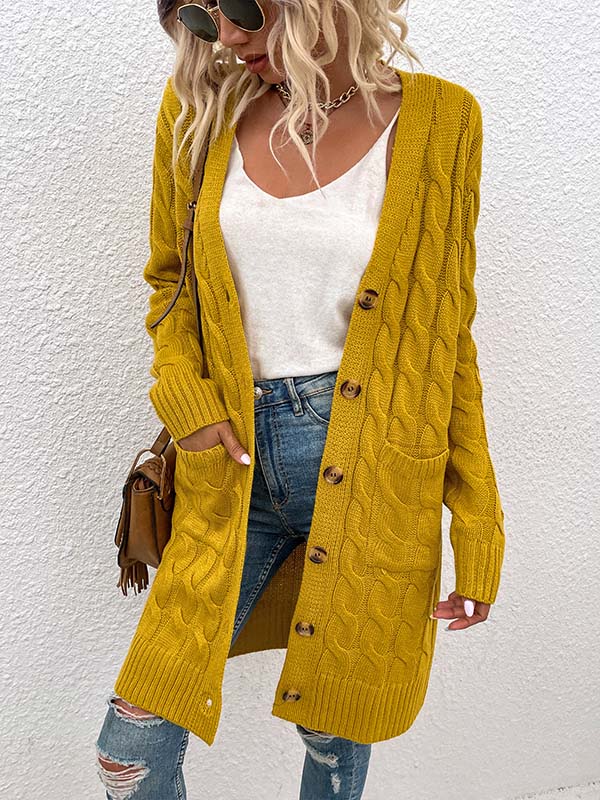 Cardigan en tricot à grandes poches et boutons sur le devant 