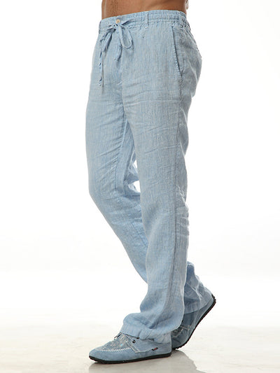 Pantalon ample décontracté en lin à taille élastique