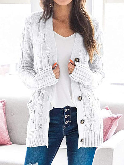 Button Front Pocketed Knit Cardigan
