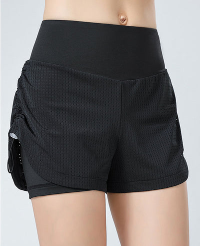 Pantalones cortos casuales de fitness elásticos de doble capa