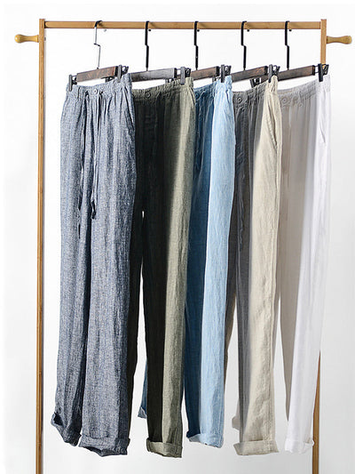 Pantalones de hombre 100 % lino con cordón