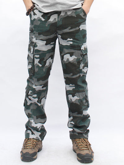 Pantalones militares de camuflaje para hombre Pantalones cargo de algodón de pierna recta