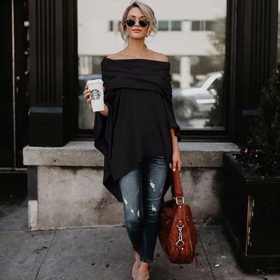 Boat Neck Off Shoulder Asymmetrical Hem Shirt