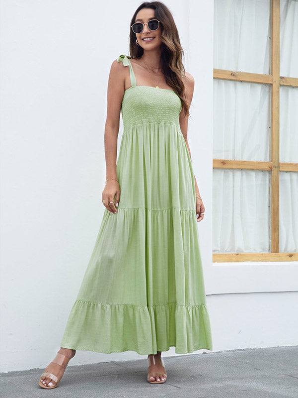 Tie Strap Smocked Tiered  Maxi Dress