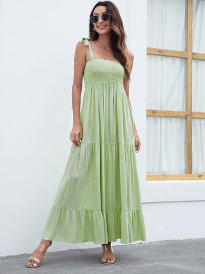 Tie Strap Smocked Tiered  Maxi Dress