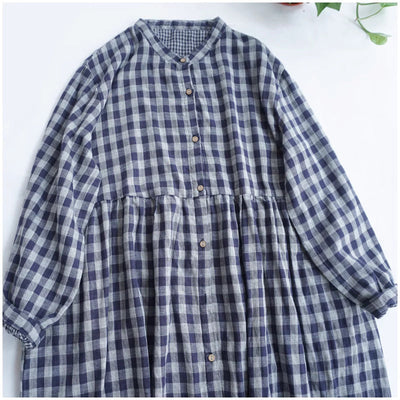 Robe mi-longue à carreaux et col roulé en coton