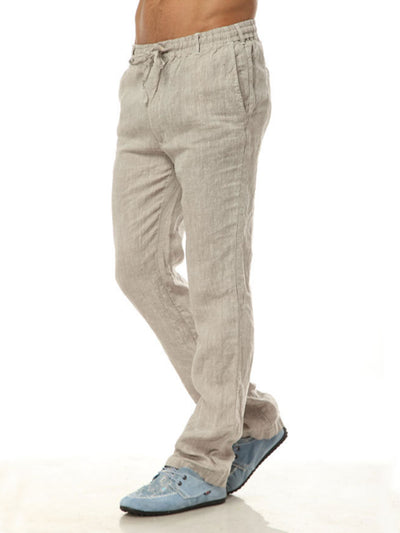 Pantalon ample décontracté en lin à taille élastique