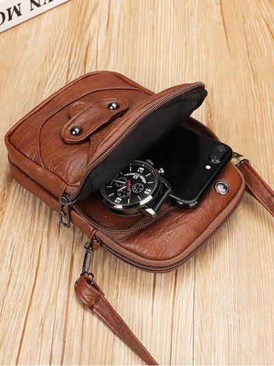 Vintage-Inspired Studded Washed Leather Crossbody Bag