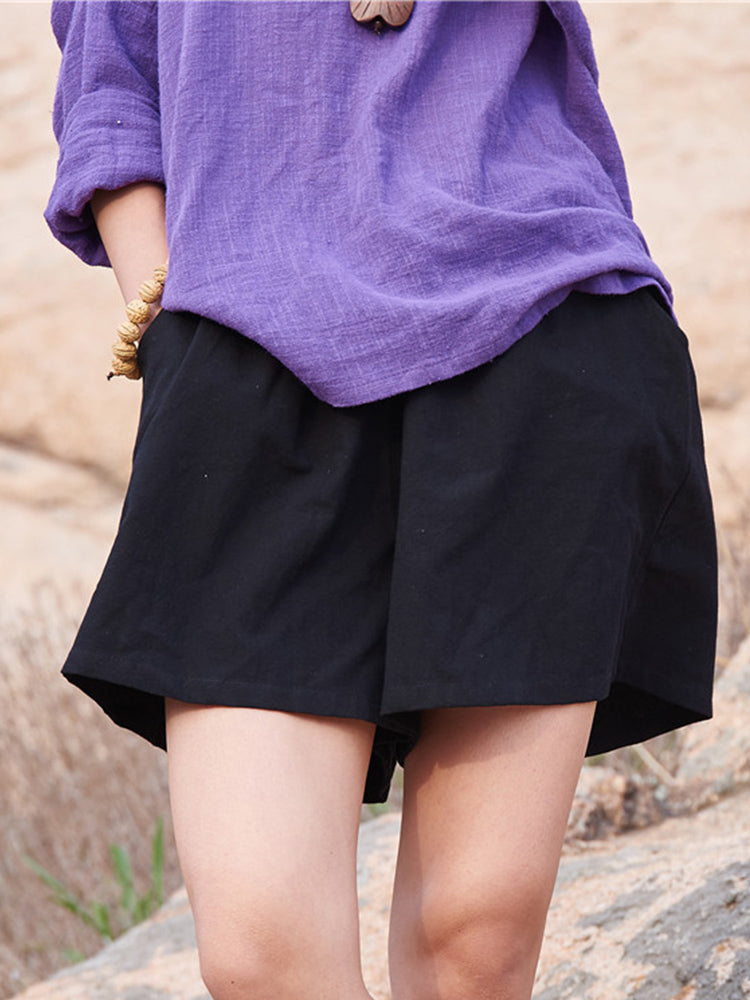 Short à jambe large en coton et lin