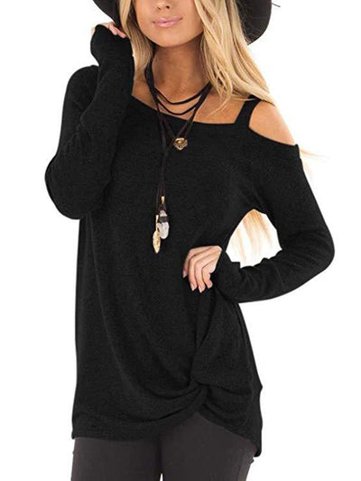 Knotted Cold Shoulder Long Sleeve T-Shirt