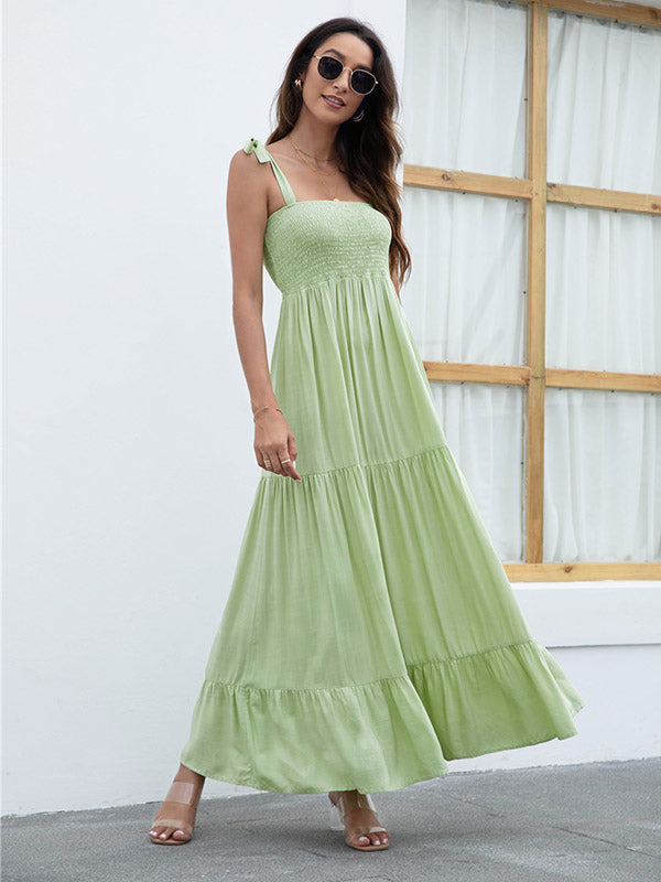 Tie Strap Smocked Tiered  Maxi Dress