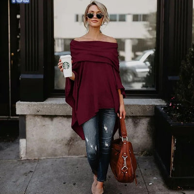 Boat Neck Off Shoulder Asymmetrical Hem Shirt