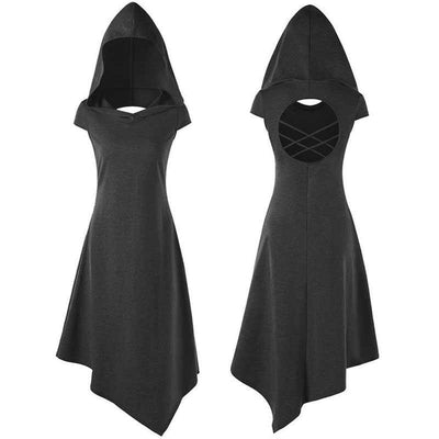 Gothic Back Hollow Out Hooded Dress