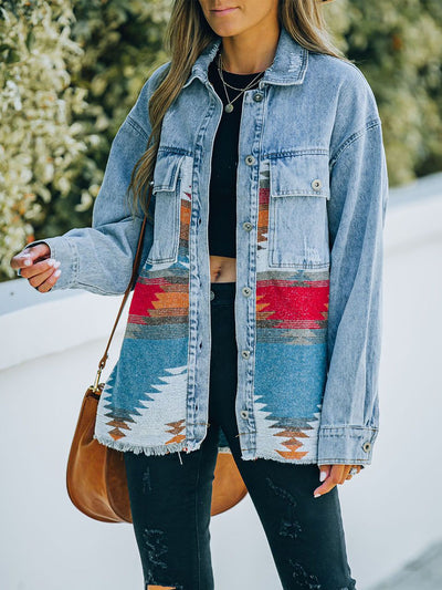 Aztec Woven Panel Denim Jacket