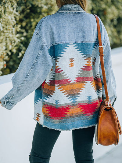 Aztec Woven Panel Denim Jacket