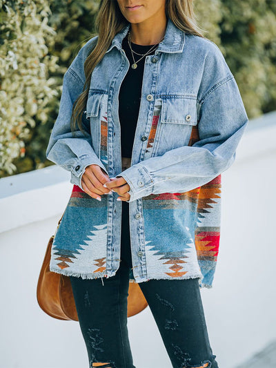 Aztec Woven Panel Denim Jacket