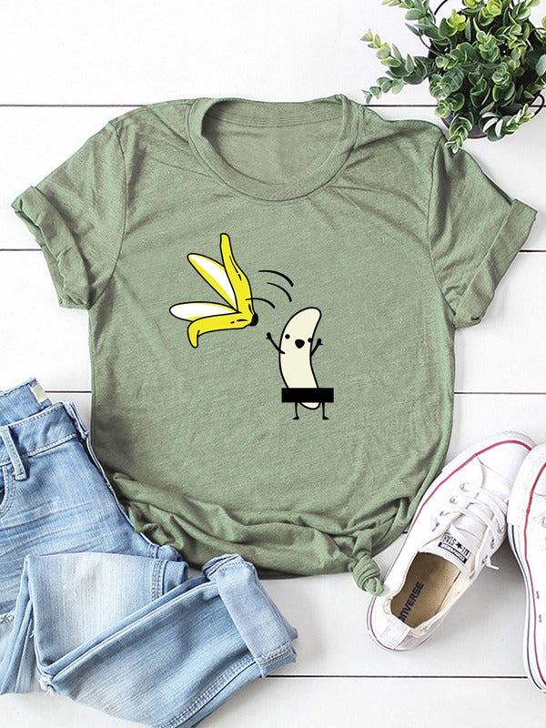Camiseta de manga corta enrollada con estampado de plátanos