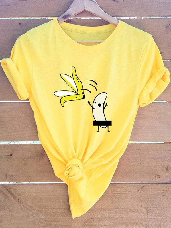Camiseta de manga corta enrollada con estampado de plátanos