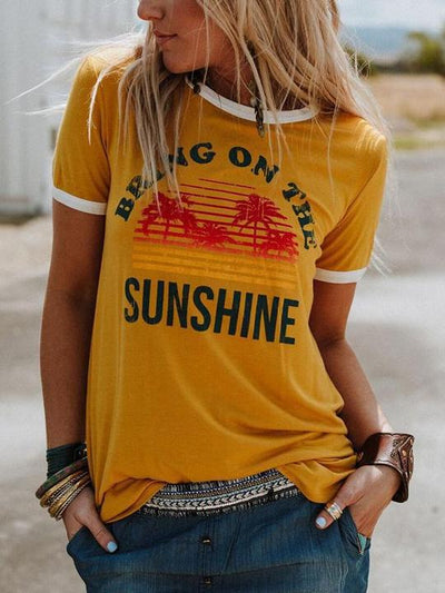 Camiseta con estampado gráfico de árbol de coco Bring On The Sunshine