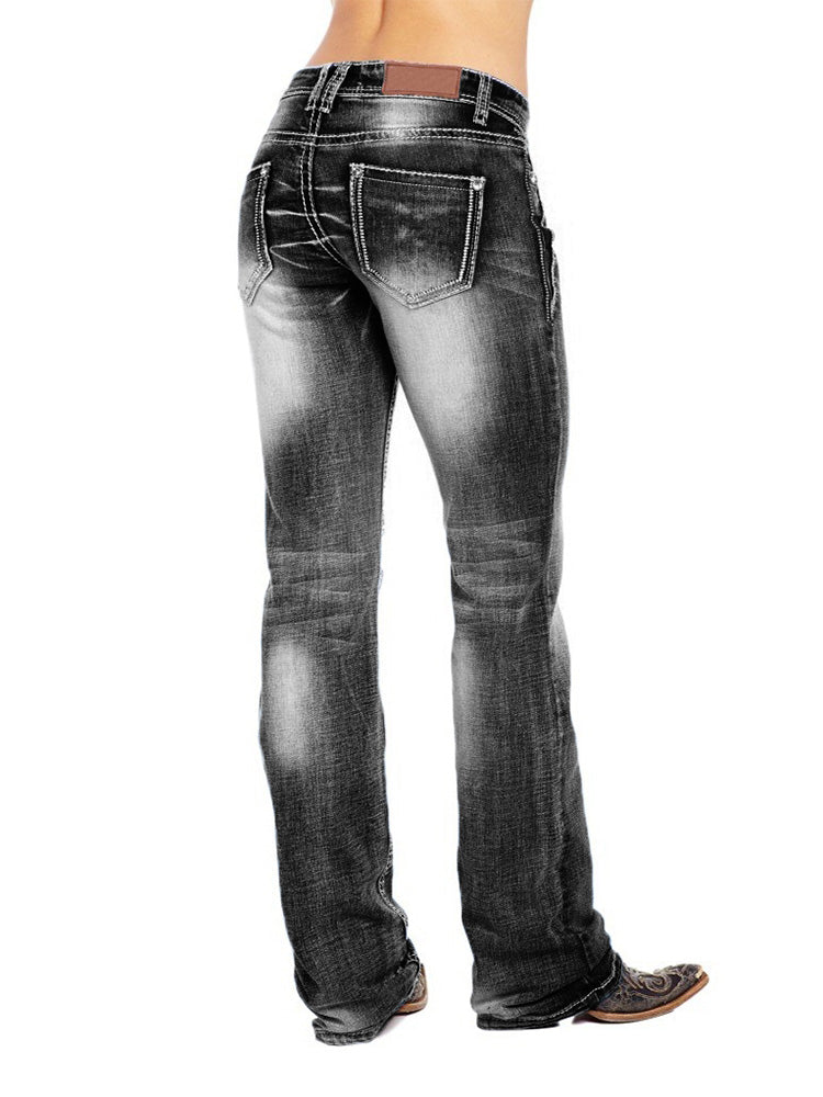 Classic Mid Rise Stonewash Bootcut Jeans