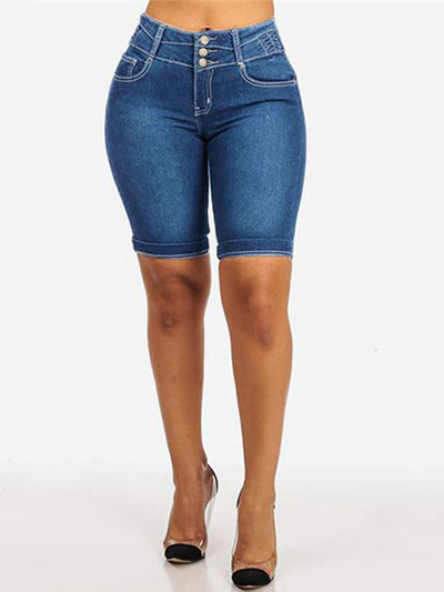 Short en jean stretch taille mi-haute avec boutons