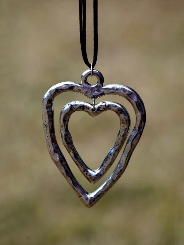Double Heart Brown Long Pendant Necklace