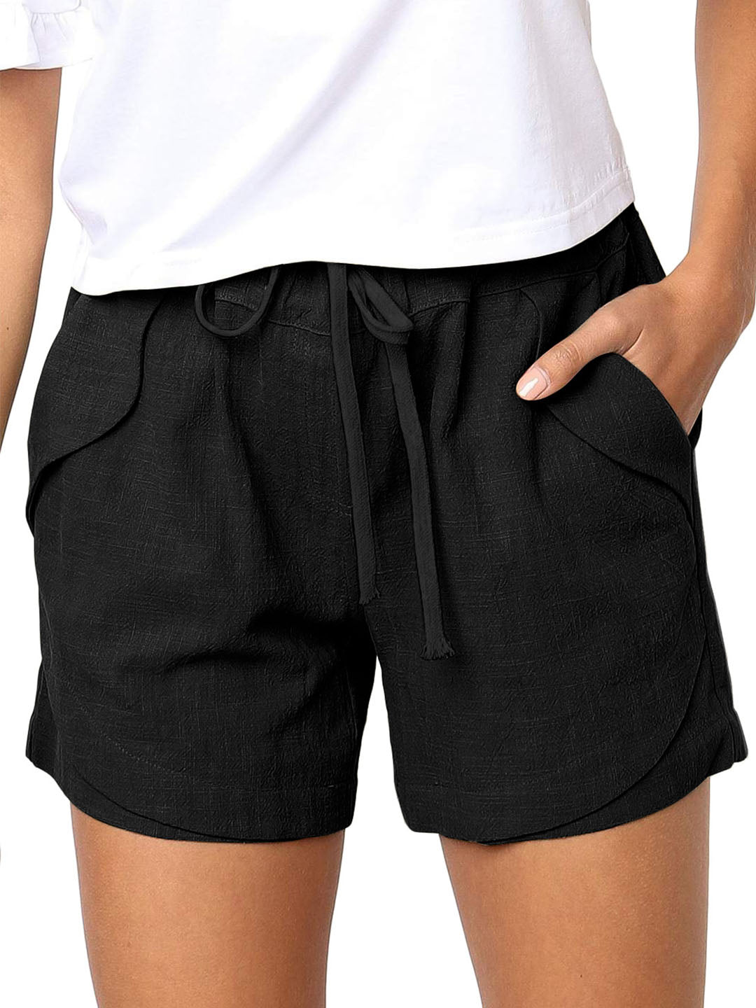 Drawstring Elastic Waist Loose Shorts with Pockets Black