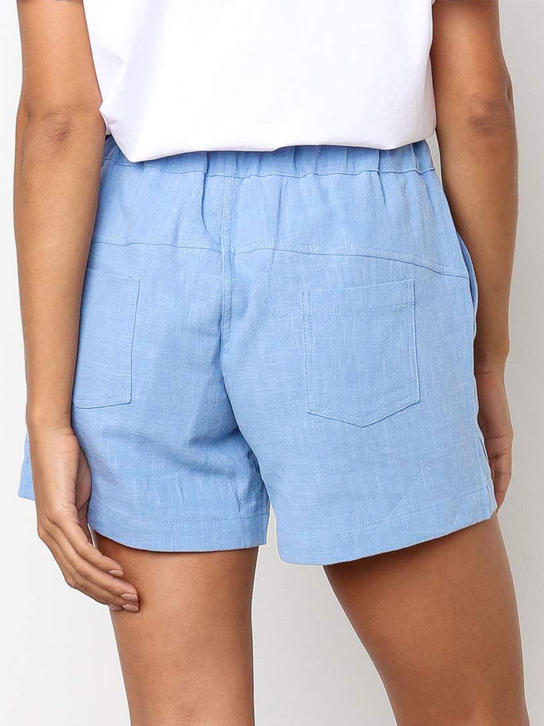 Drawstring Elastic Waist Loose Shorts with Pockets Blue